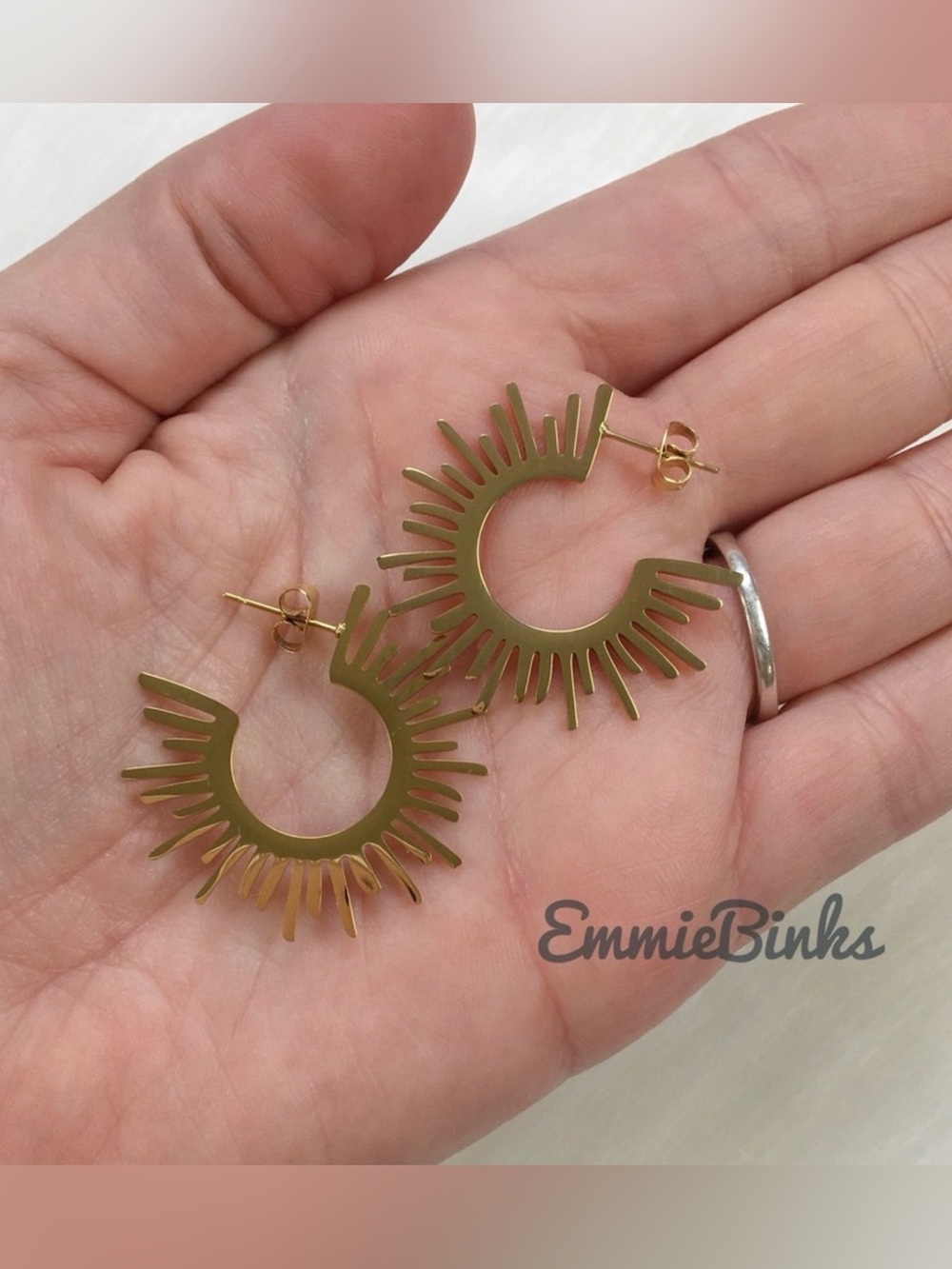 New Anthro Sun Sunburst Stainless Steel Hoop Earrings / Huggies